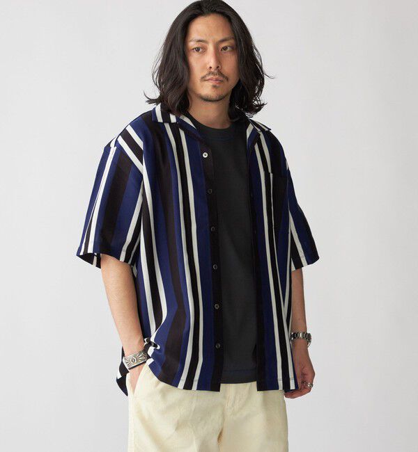SHIPS「SHIPS:  ハニカム ストライプ オープンカラー シャツ」|シャツ・ブラウス|