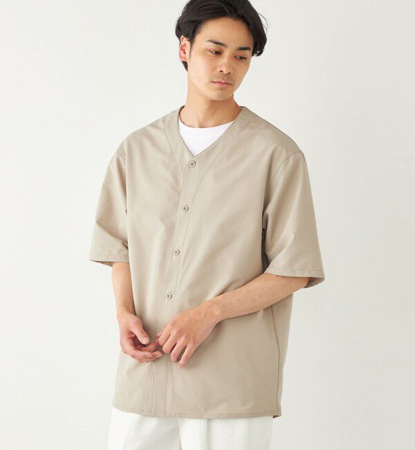 SHIPS Colors 「SHIPS Colors:〈洗濯機可能〉MoveFit(R) ノーカラー ショートスリーブ シャツ」|シャツ・ブラウス|