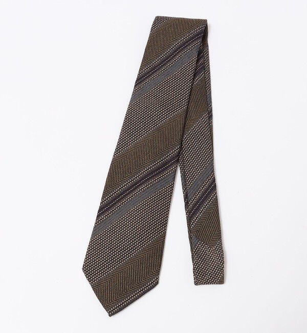 SHIPS「Puccini:  シルク ブークレ ストライプ ネクタイ」|ネクタイ・蝶ネクタイ|オリーブ