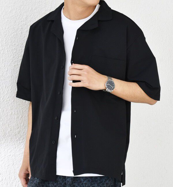 SHIPS any「【WEB限定】SHIPS any:〈軽量/ストレッチ〉エアライト リラックス オープンカラーシャツ◇」|シャツ・ブラウス|ブラック