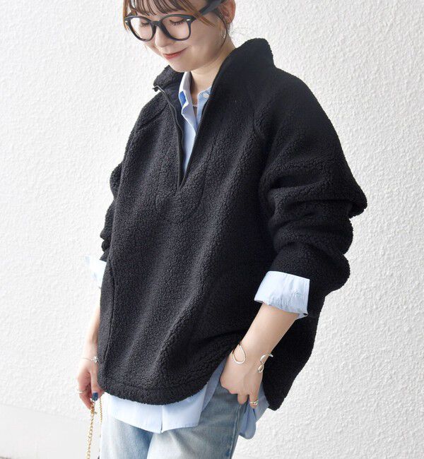 SHIPS any「《一部追加予約》SHIPS any:〈洗濯機可能〉ボア フリース ハーフジップ プルオーバー」|Tシャツ・カットソー|ブラック