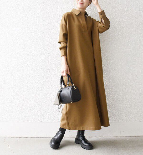 SHIPS any「SHIPS any:〈洗濯機可能〉サージ スキッパー シャツ ワンピース」|ワンピース|