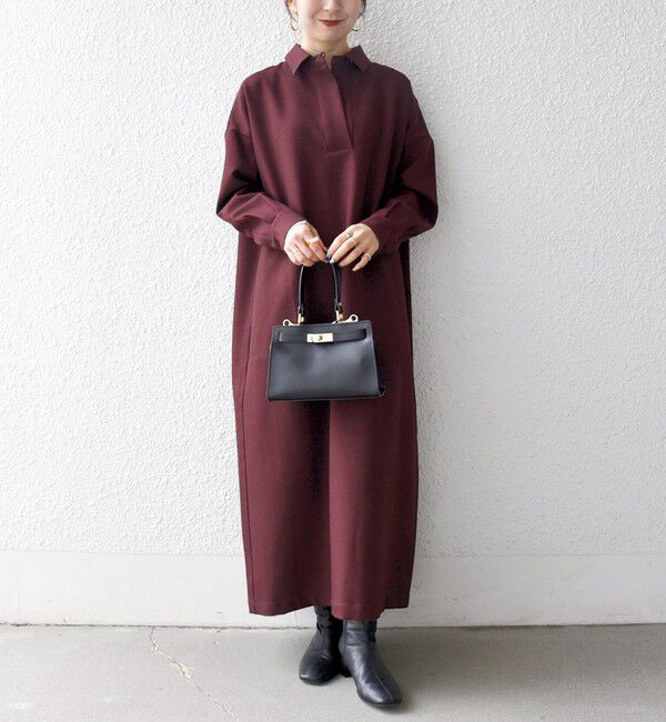 SHIPS any「SHIPS any:〈洗濯機可能〉サージ スキッパー シャツ ワンピース」|ワンピース|ワイン