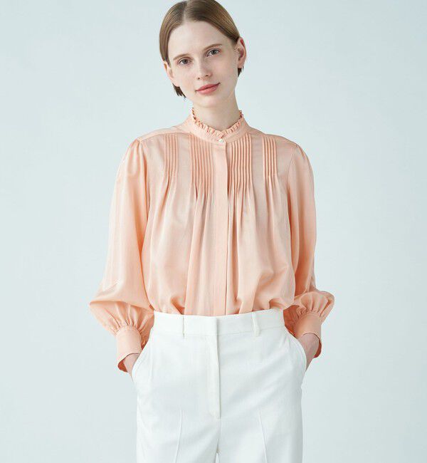 Ballsey「コットンシルクサテン ピンタックギャザーブラウス」|シャツ・ブラウス|