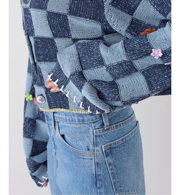  「YANYAN EMBELLISHED CHECK LS CROP CARDIGAN YYW25-0991：カーディガン」|ニット・セーター|