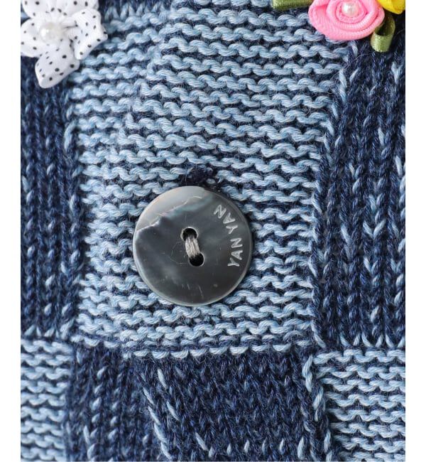  「YANYAN EMBELLISHED CHECK LS CROP CARDIGAN YYW25-0991：カーディガン」|ニット・セーター|