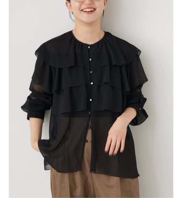 IENA「《一部カラーWEB・一部店舗限定/追加》楊柳フリルブラウス」|シャツ・ブラウス|ブラック