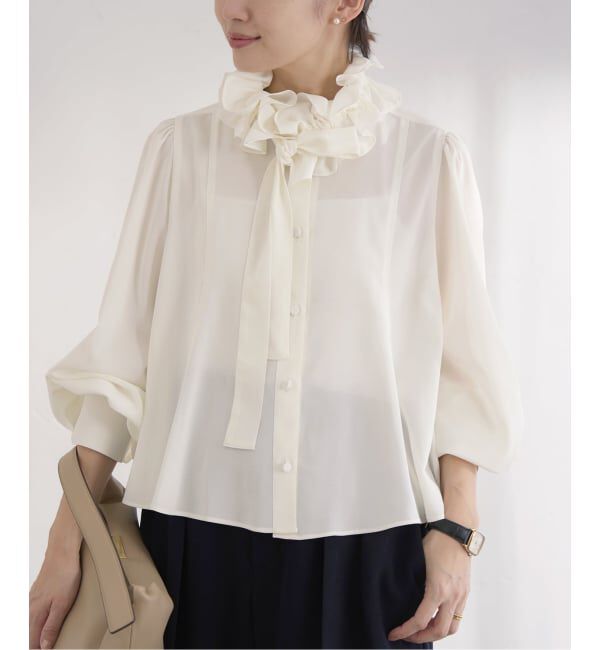 IENA「《予約》&NAVY 撥水シアーボウタイブラウス」|シャツ・ブラウス|