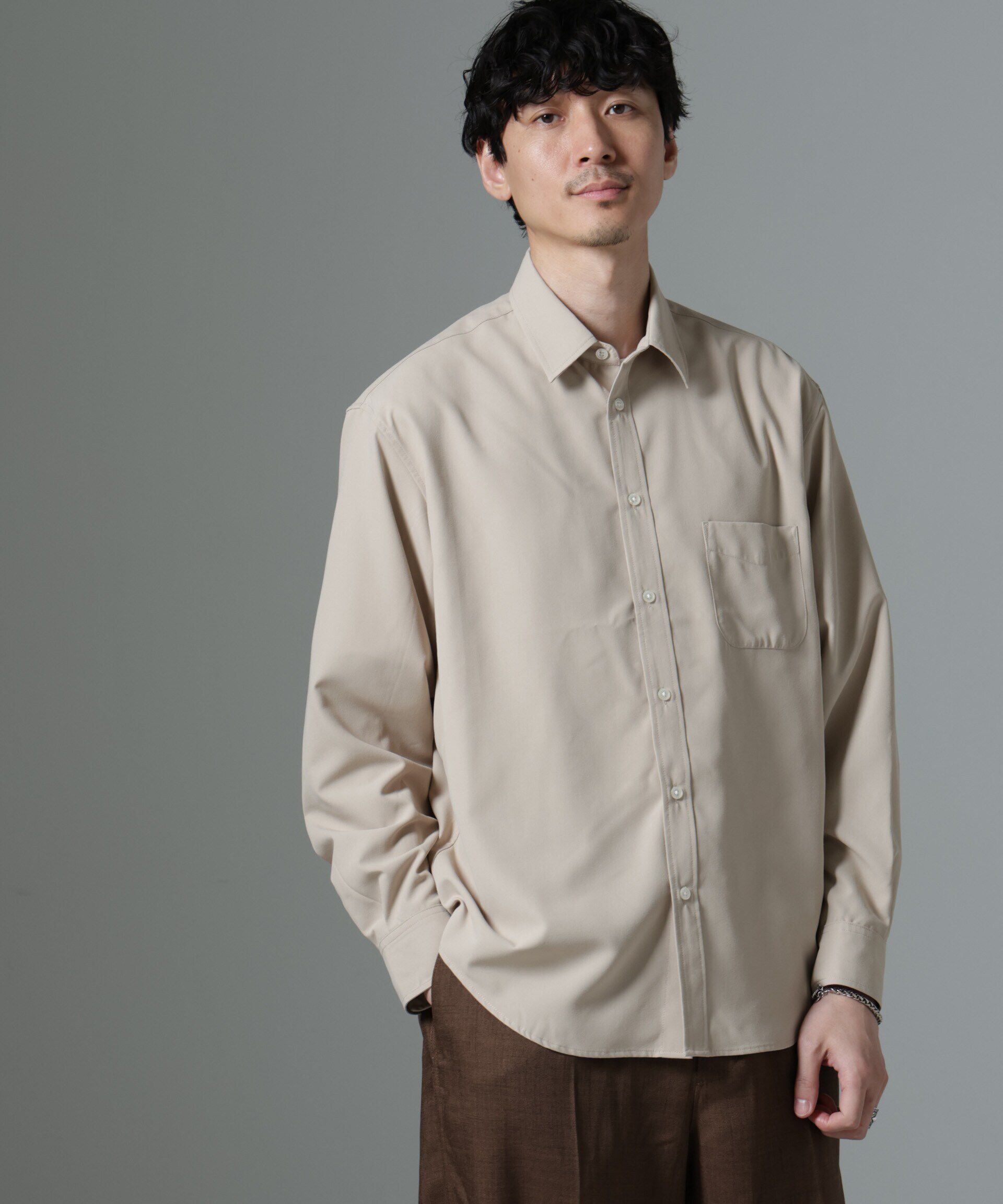 nano･universe「AMATA コットンタッチレギュラーカラーシャツ」|シャツ・ブラウス|ベージュ