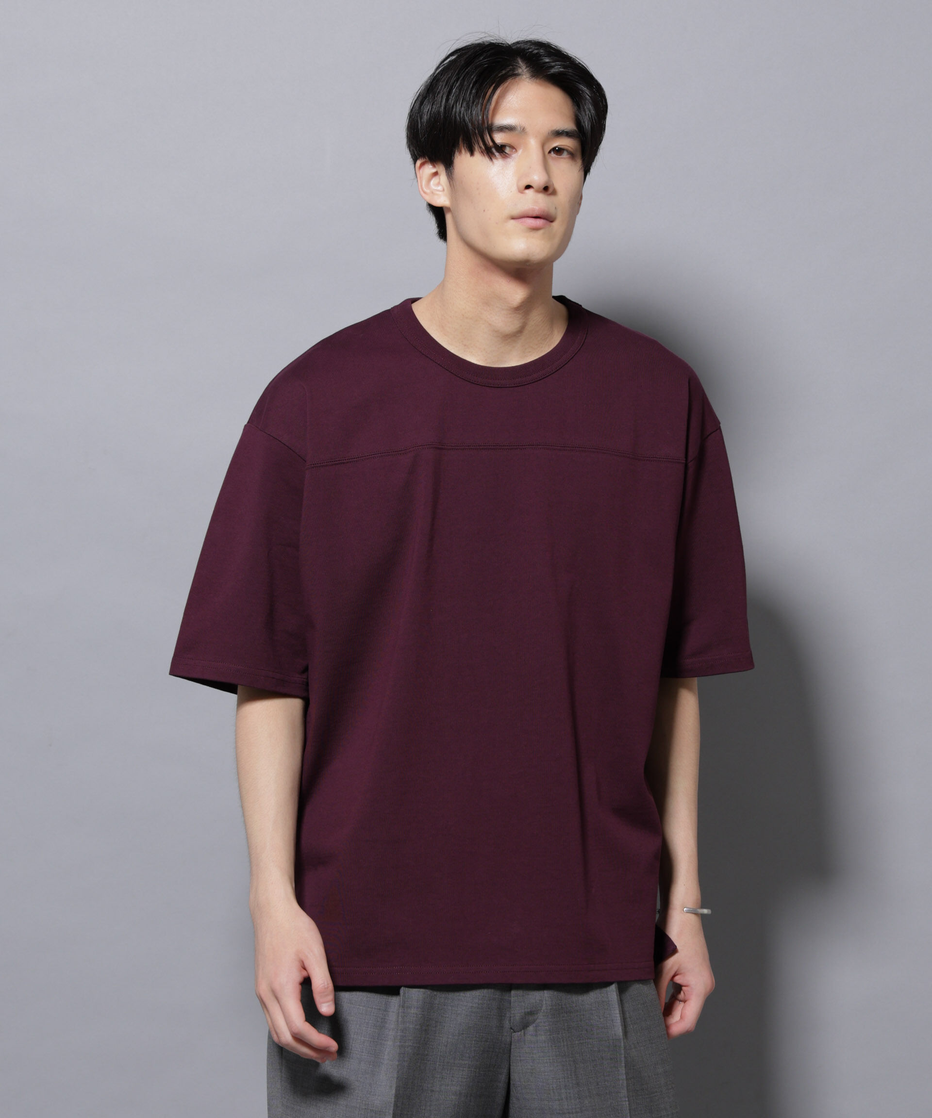 nano･universe「リラックスフットボールＴシャツ 半袖」|Tシャツ・カットソー|ボルドー3