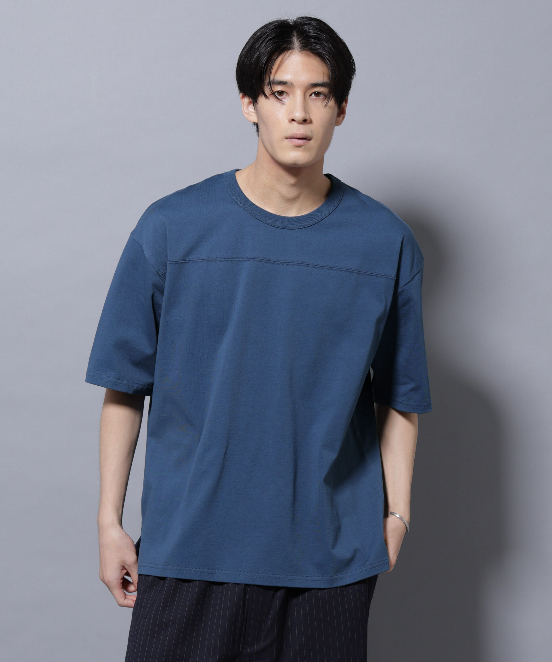 nano･universe「リラックスフットボールＴシャツ 半袖」|Tシャツ・カットソー|ブルー