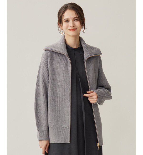 自由区「【洗える】ジップアップニット アウター」|その他|グレー