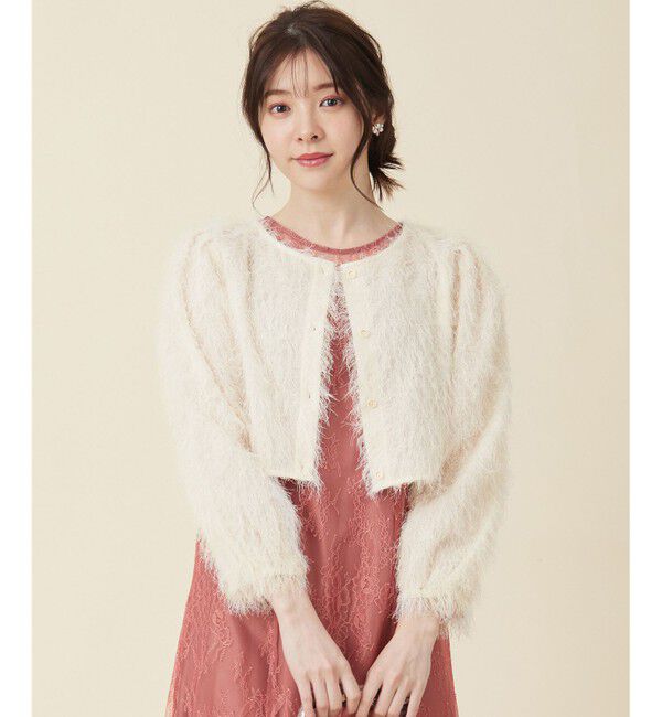 any SiS「【洗える】カットジャカード 羽織」|ノーカラージャケット|アイボリー