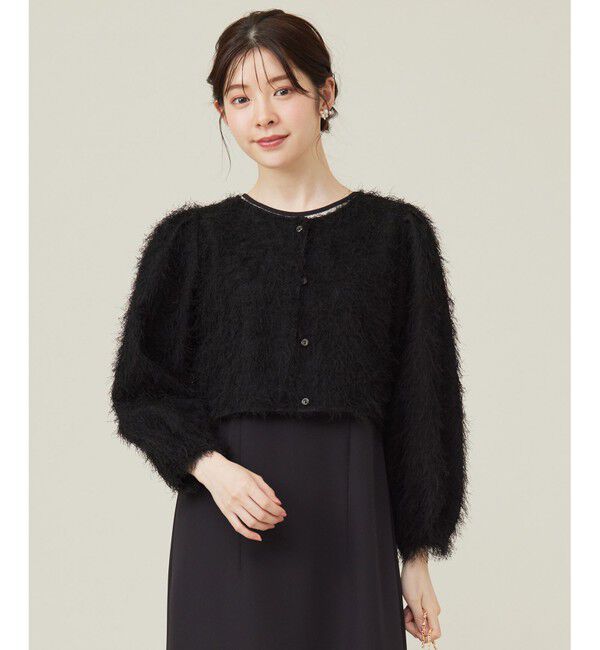 any SiS「【洗える】カットジャカード 羽織」|ノーカラージャケット|ブラック