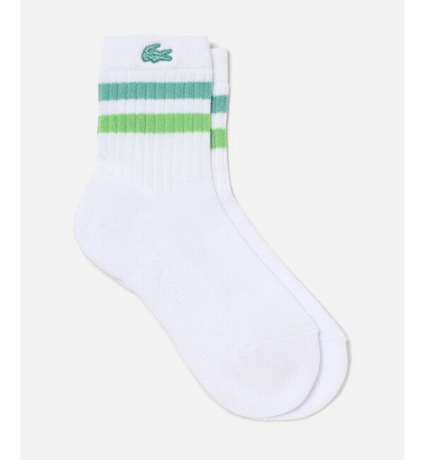 LACOSTE「ラインドアメリブウィメンズショートソックス」|ソックス|ホワイト&times;グリーン