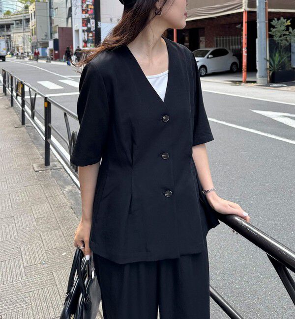fredy emue「《セットアップ対応》レーヨン麻半袖ジャケット」|テーラードジャケット|