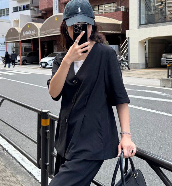 fredy emue「《セットアップ対応》レーヨン麻半袖ジャケット」|テーラードジャケット|