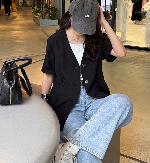 fredy emue「《セットアップ対応》レーヨン麻半袖ジャケット」|テーラードジャケット|