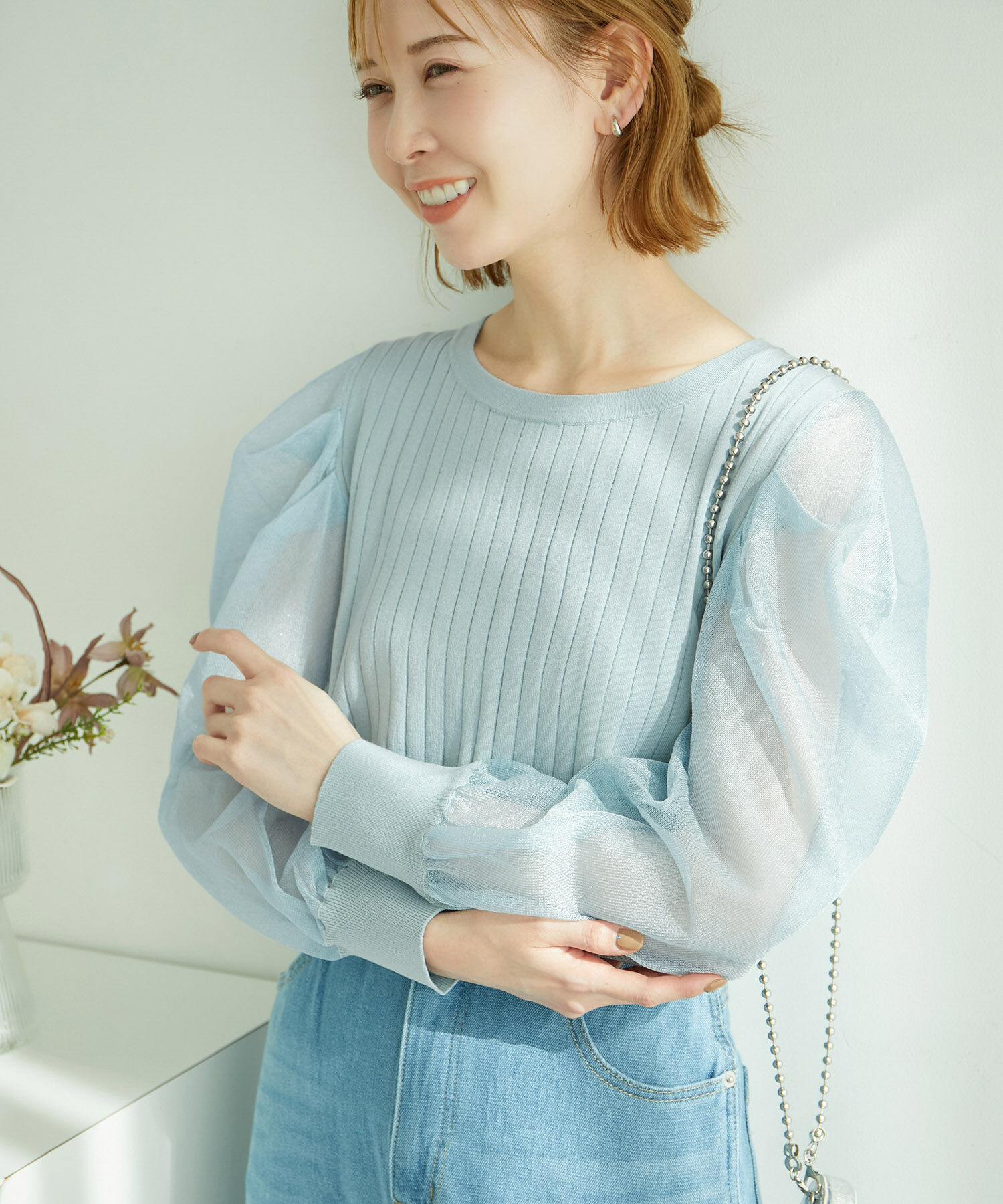 Rope&rsquo;Picnic「袖シアーニットプルオーバー」|ニット・セーター|