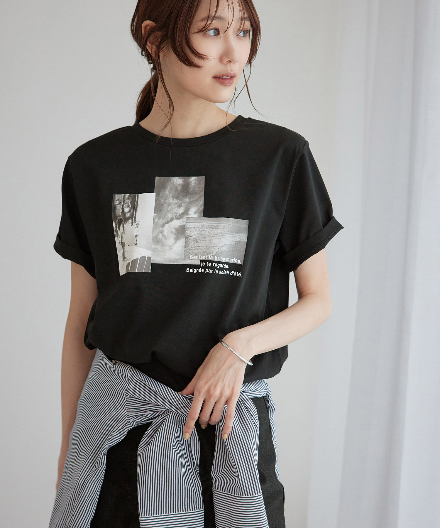 Rope&rsquo;Picnic「RENUフォトTシャツ/冷感」|Tシャツ・カットソー|ブラック(01)