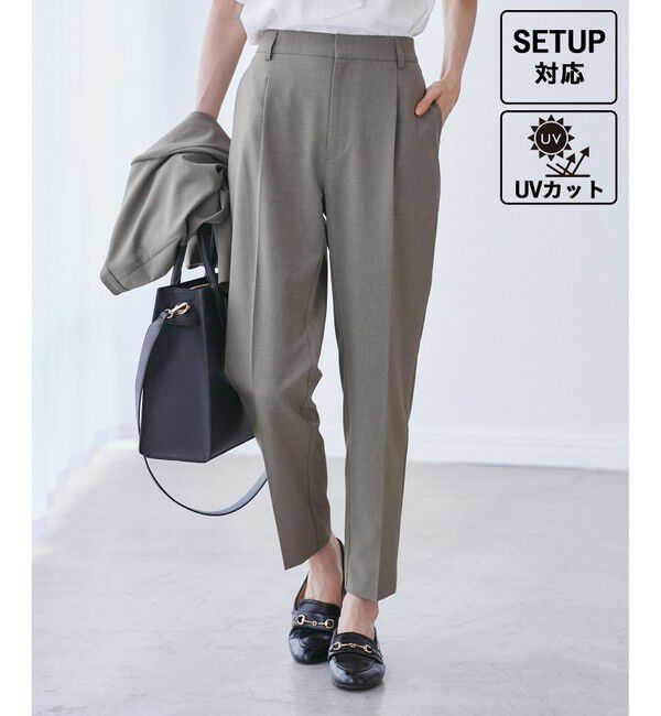 Rope&rsquo;Picnic「【UV対応】【リネンライク・シリーズ】テーパードパンツ/通勤・セットアップ対応」|チノ|ブラウン(20)