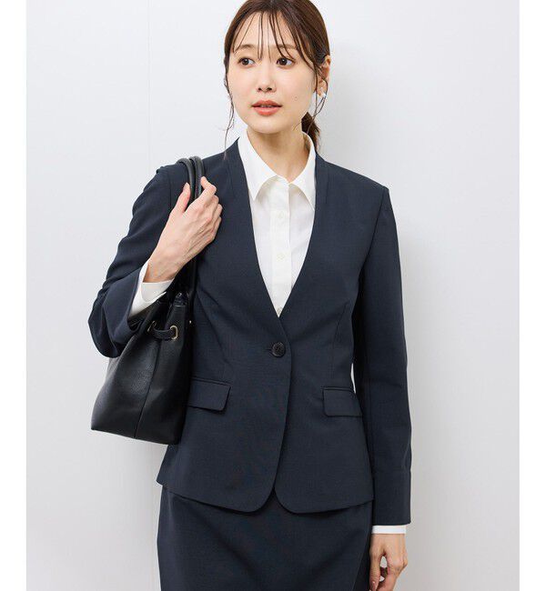 Rope&rsquo;Picnic「【UV対応】【リネンライク・シリーズ】ノーラペルジャケット/通勤・セットアップ対応」|ノーカラージャケット|