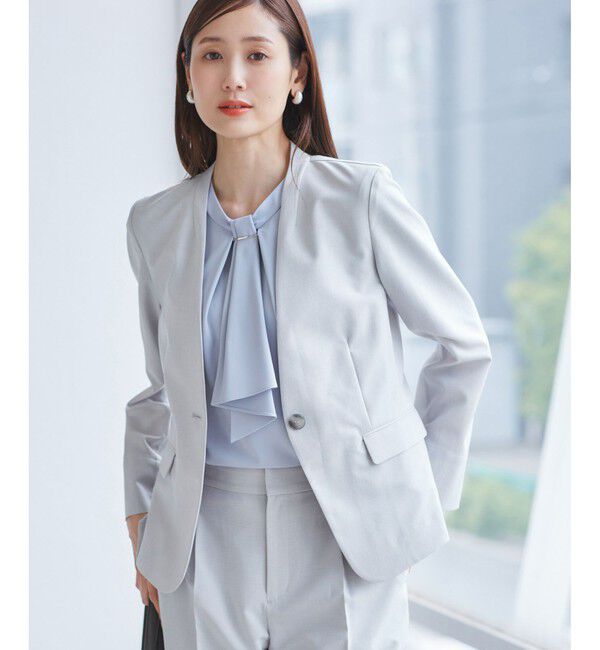 Rope&rsquo;Picnic「【UV対応】【リネンライク・シリーズ】ノーラペルジャケット/通勤・セットアップ対応」|ノーカラージャケット|