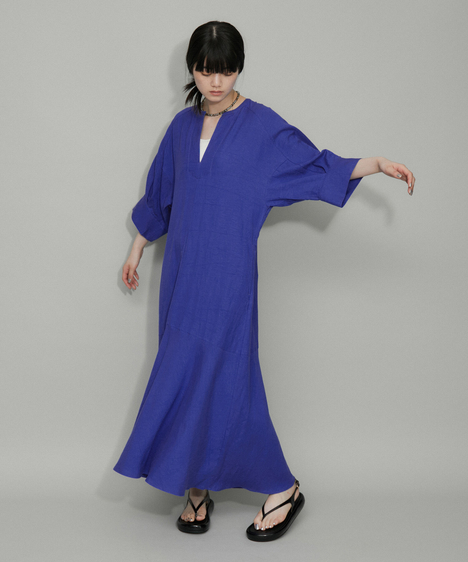 ADAM ET ROPE'「【WEB限定・追加】リネンボリュームスリーブワンピース」|ワンピース|