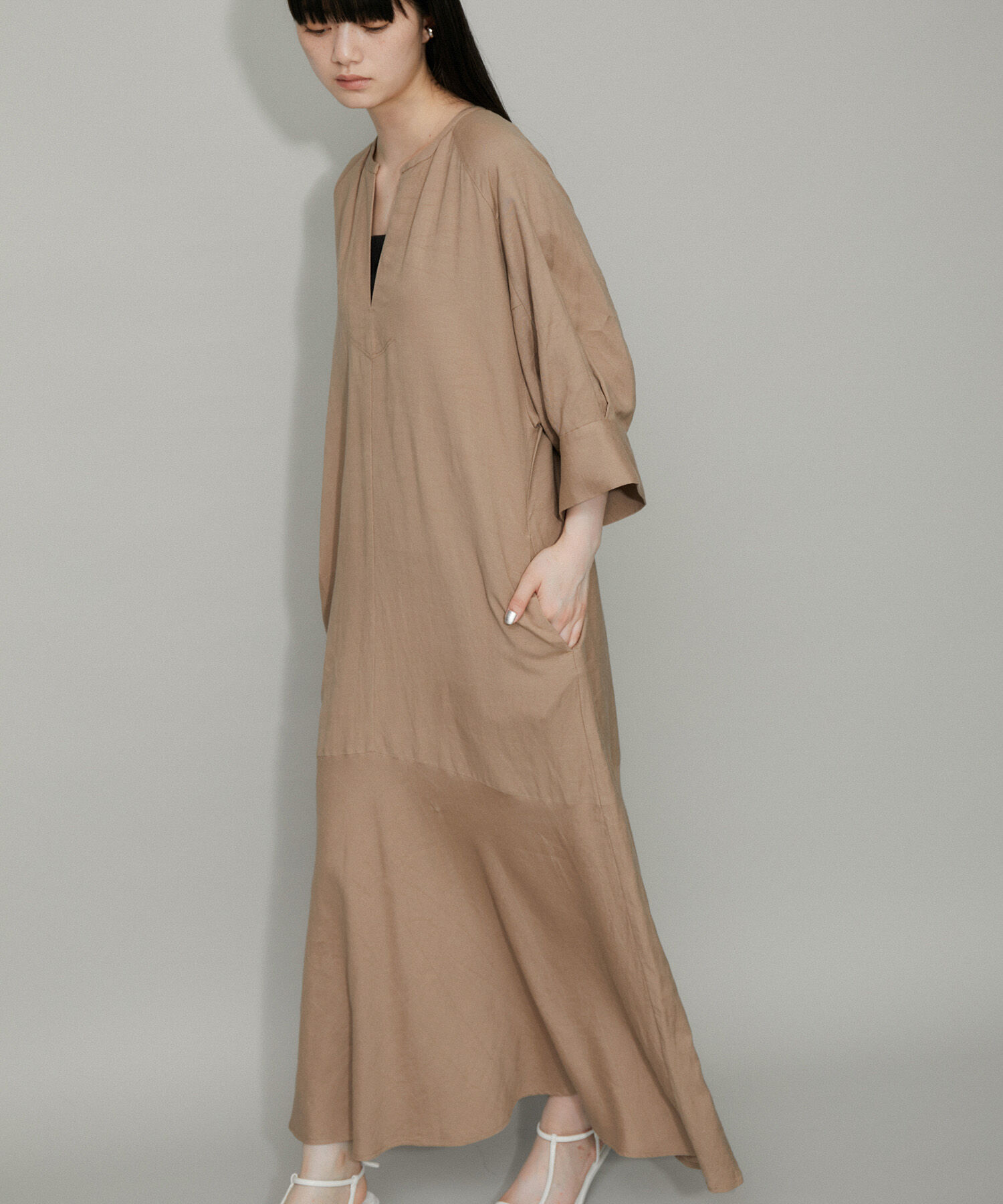 ADAM ET ROPE'「【WEB限定・追加】リネンボリュームスリーブワンピース」|ワンピース|