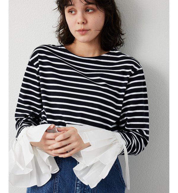 THE PAUSE「【THE PAUSE】フレアカフスボーダープルオーバー」|Tシャツ・カットソー|