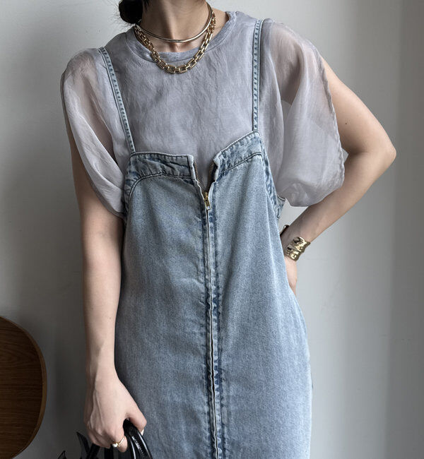  「【新色追加/WEB限定】オーガンジーレイヤードバルーントップス」|シャツ・ブラウス|ライトグレー