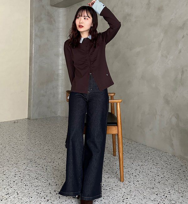  「【＠___s_m17企画】ストライプ付け襟配色ニット」|Tシャツ・カットソー|