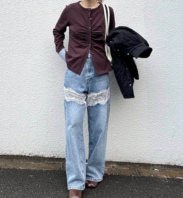  「【＠___s_m17企画】ストライプ付け襟配色ニット」|Tシャツ・カットソー|