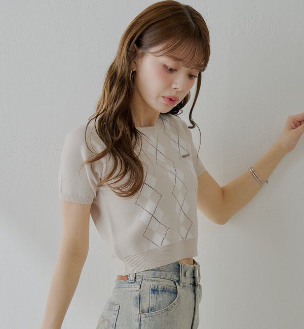  「アーガイル半袖チビニット」|ニット・セーター|