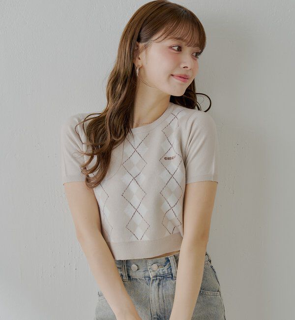  「アーガイル半袖チビニット」|ニット・セーター|
