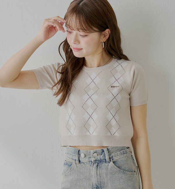  「アーガイル半袖チビニット」|ニット・セーター|