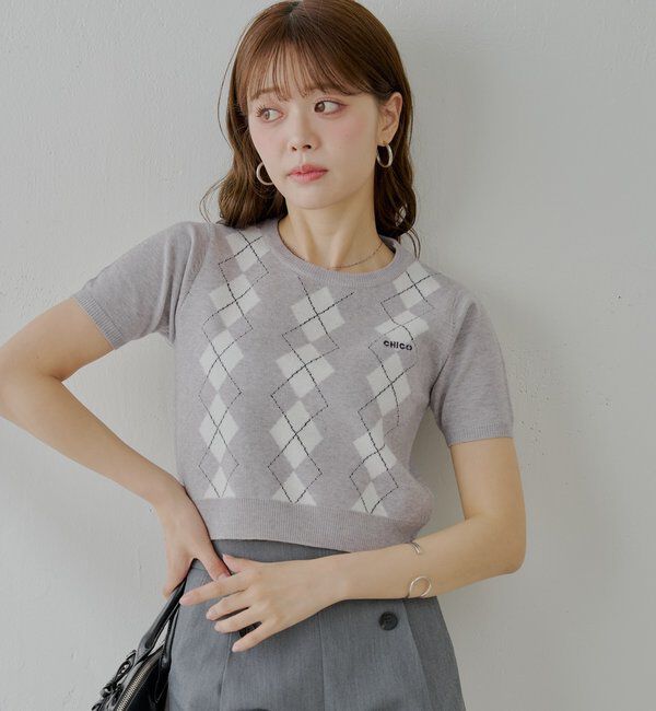  「アーガイル半袖チビニット」|ニット・セーター|