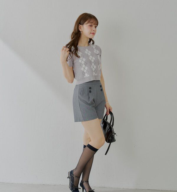  「アーガイル半袖チビニット」|ニット・セーター|