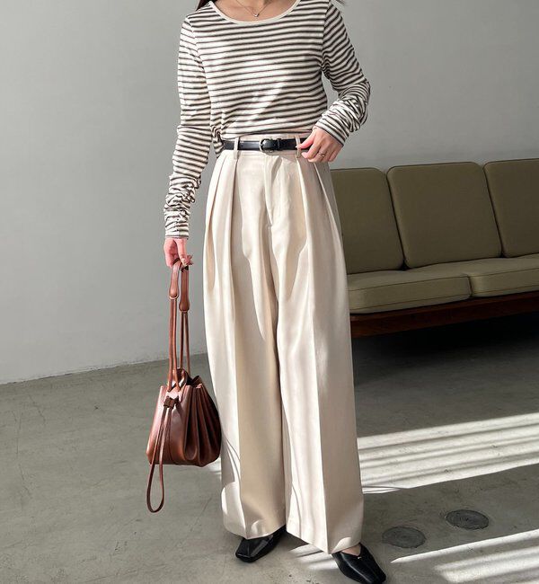  「バックUネッククロップボーダーTシャツ」|Tシャツ・カットソー|