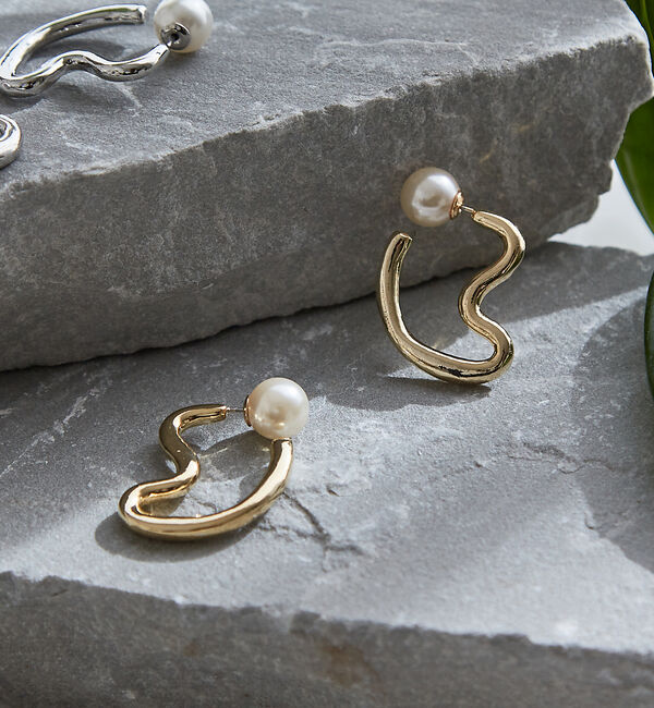 collex「【dignif】【金属アレルギー対応】パールキャッチウェーブ2WAYピアス」|ピアス|ゴールド