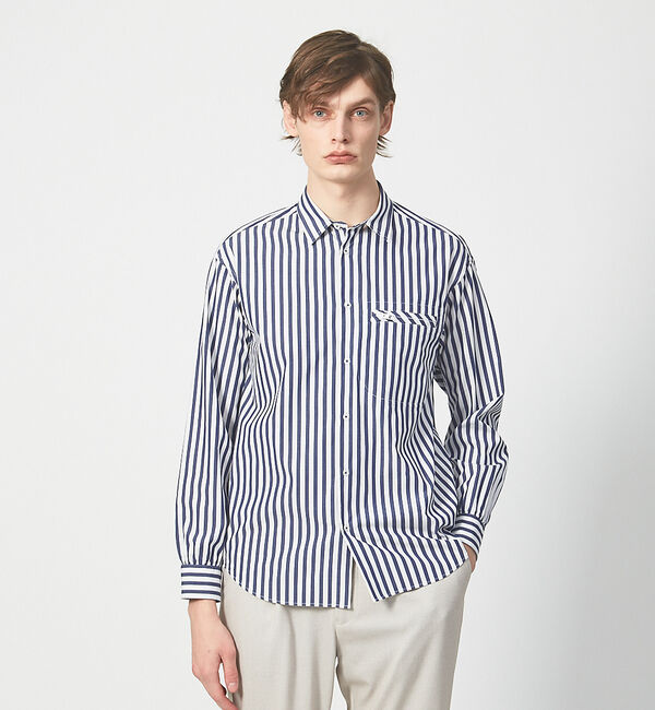 ABAHOUSE「ロンドンストライプ ZIPポケット シャツ」|シャツ・ブラウス|ネイビー