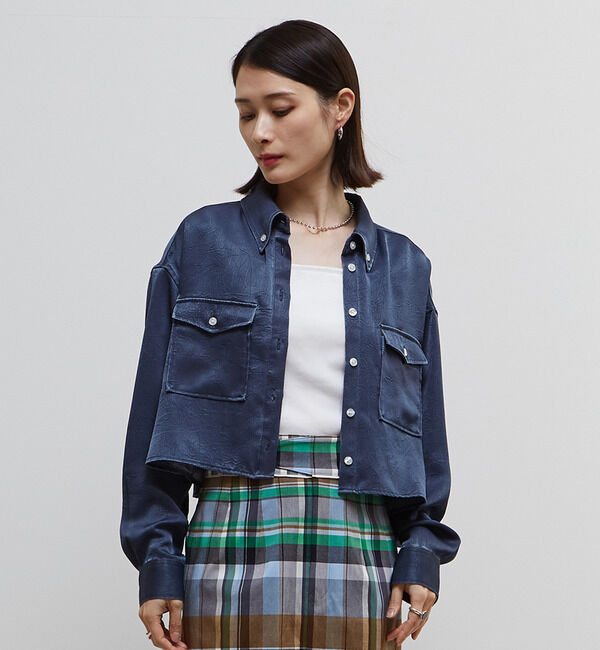 Soffitto「ヴィンテージライクボタンダウンショート丈ブラウス」|シャツ・ブラウス|ネイビー