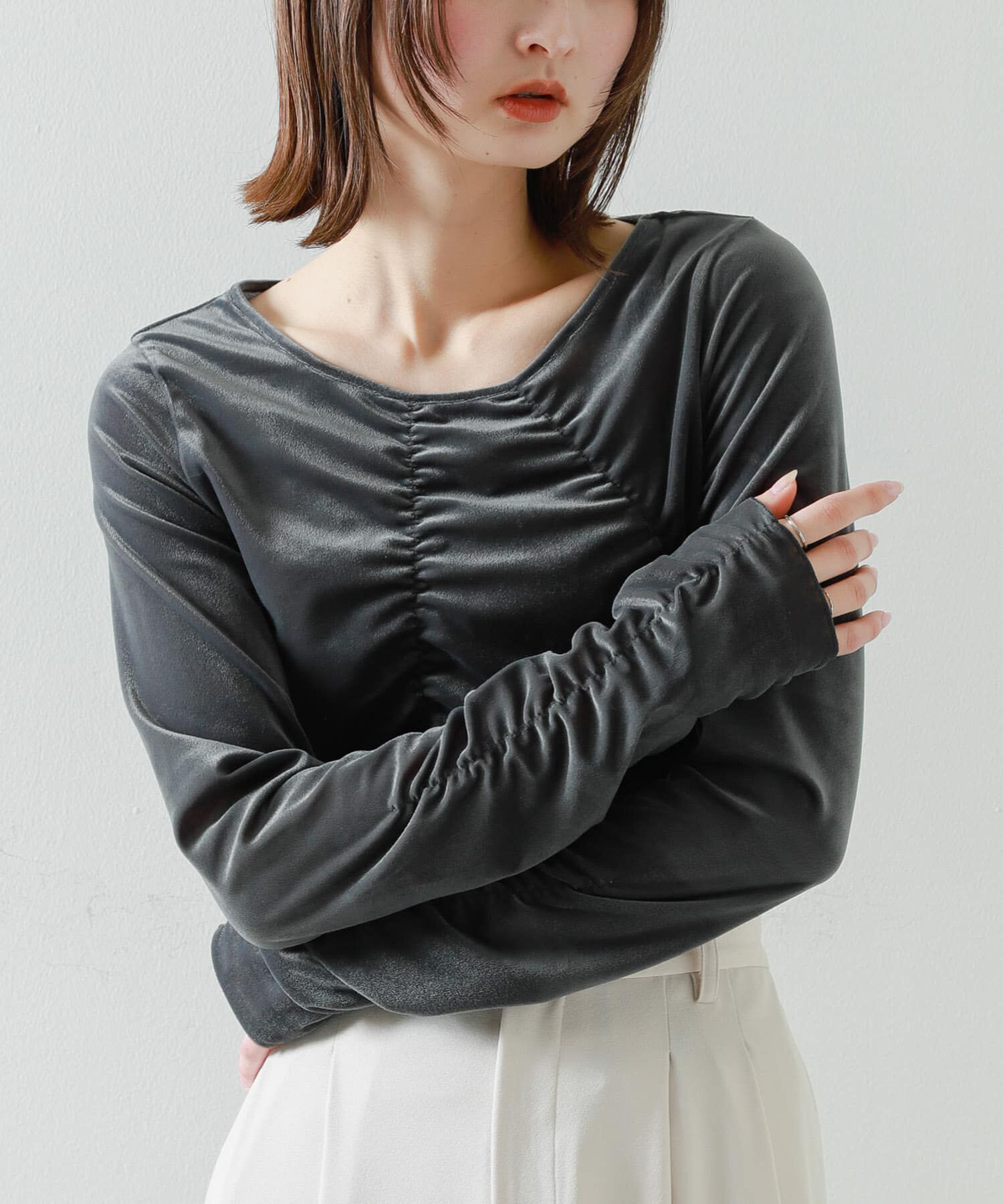 SENSE OF PLACE by URBAN RESEARCH「シアーベロアTシャツ」|Tシャツ・カットソー|チャコールグレー