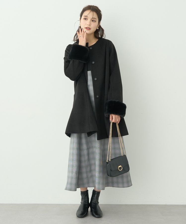 earth music&ecology「ファーカフスノーカラーコート」|ノーカラーコート|