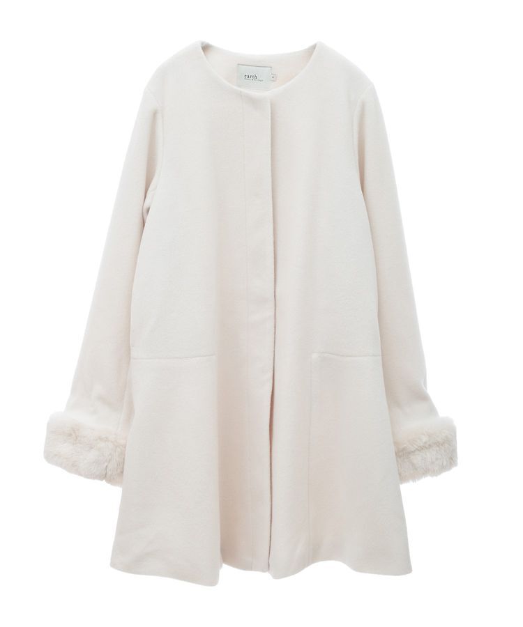 earth music&ecology「ファーカフスノーカラーコート」|ノーカラーコート|