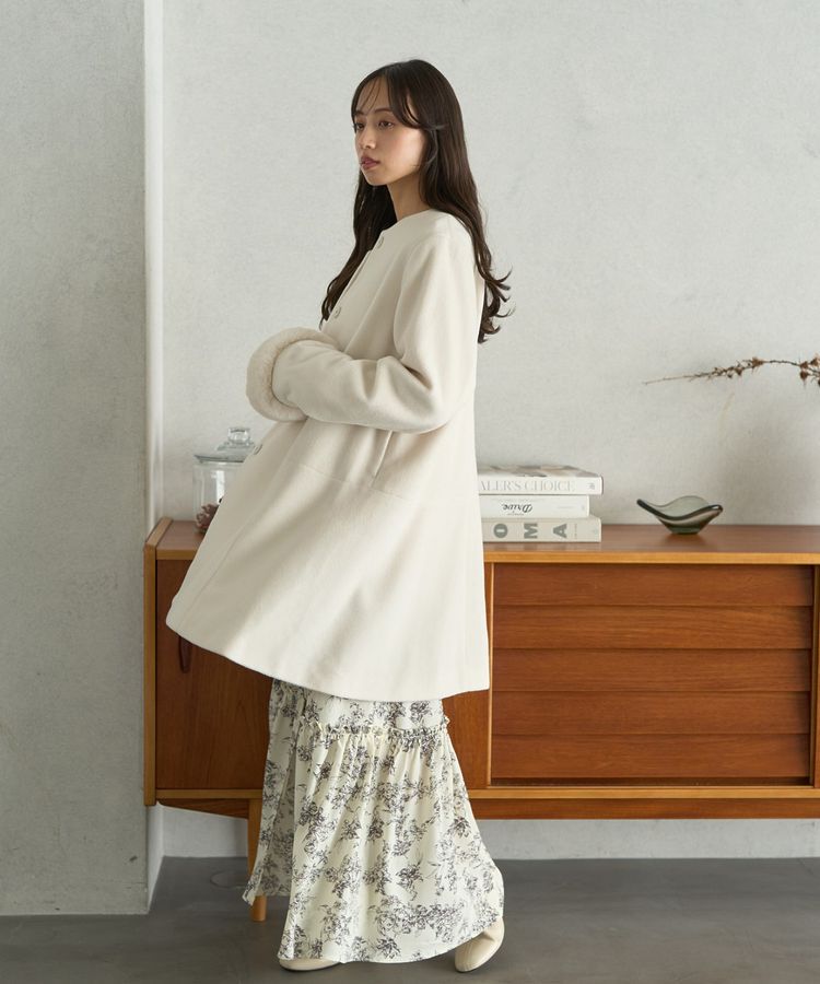 earth music&ecology「ファーカフスノーカラーコート」|ノーカラーコート|