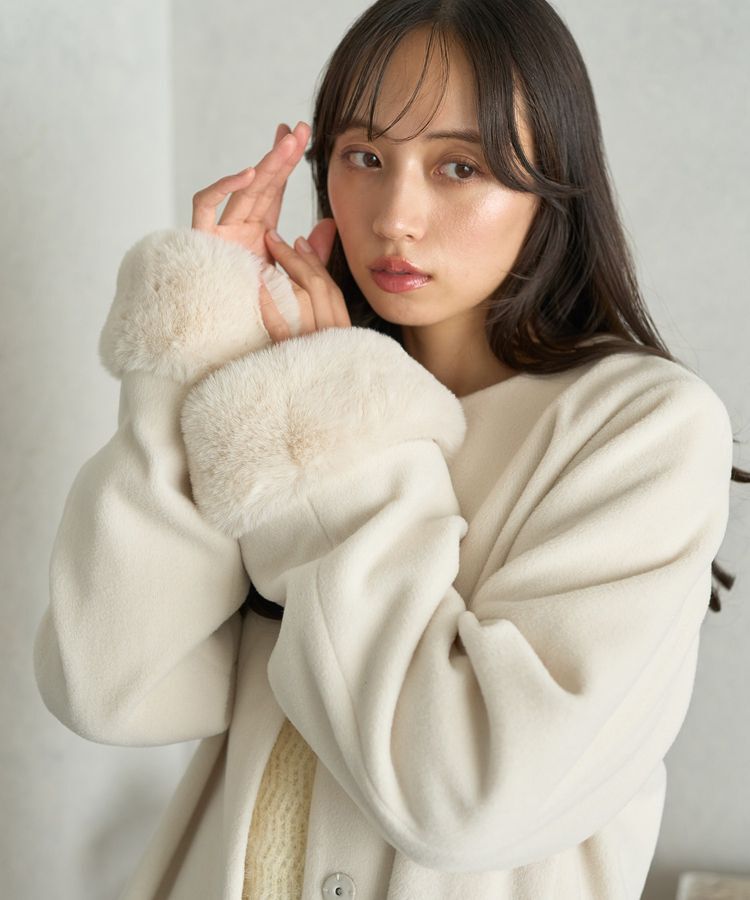 earth music&ecology「ファーカフスノーカラーコート」|ノーカラーコート|