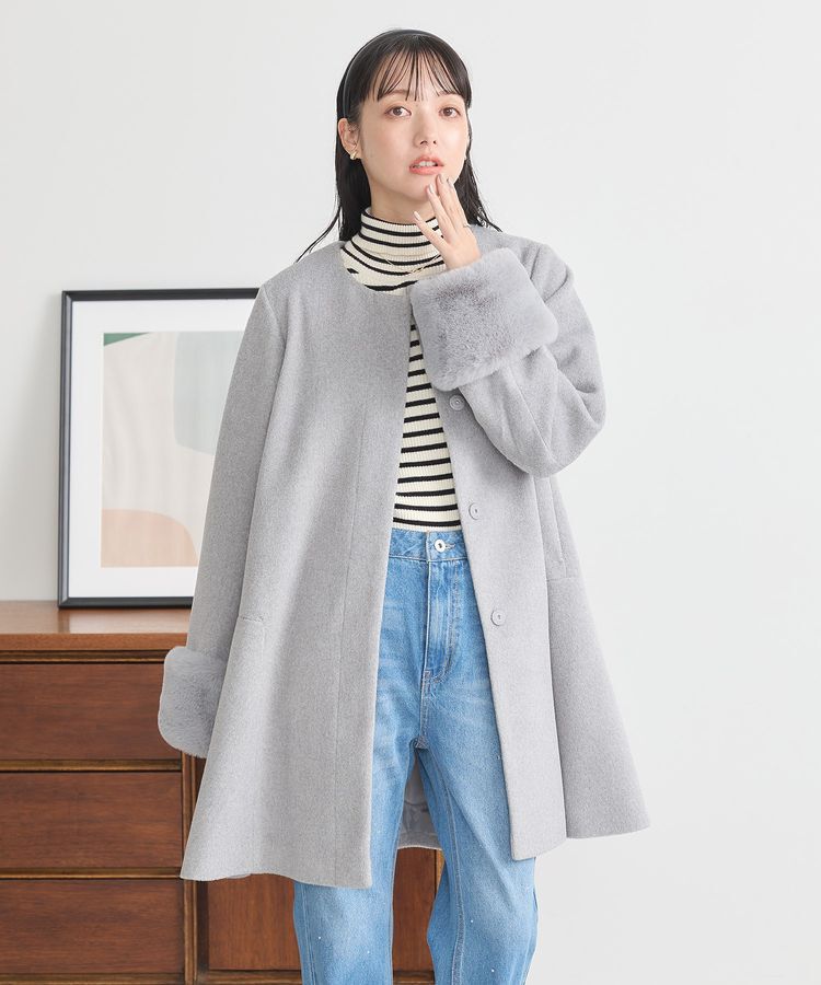 earth music&ecology「ファーカフスノーカラーコート」|ノーカラーコート|