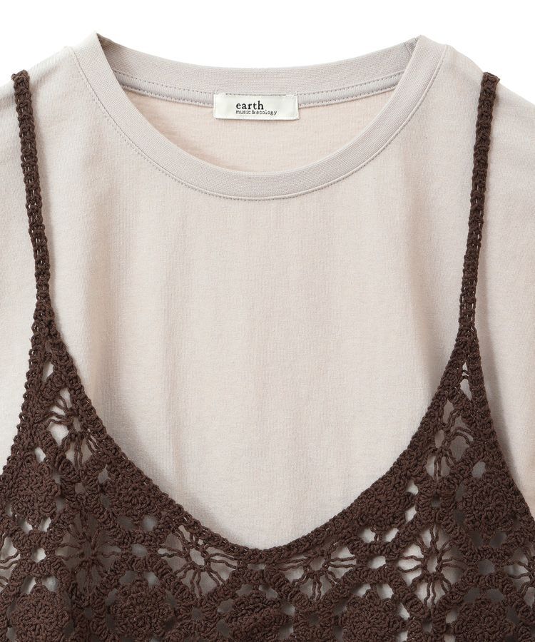 earth music&ecology「SET2点 クロシェキャミソール+ノースリーブプルオーバー」|Tシャツ・カットソー|