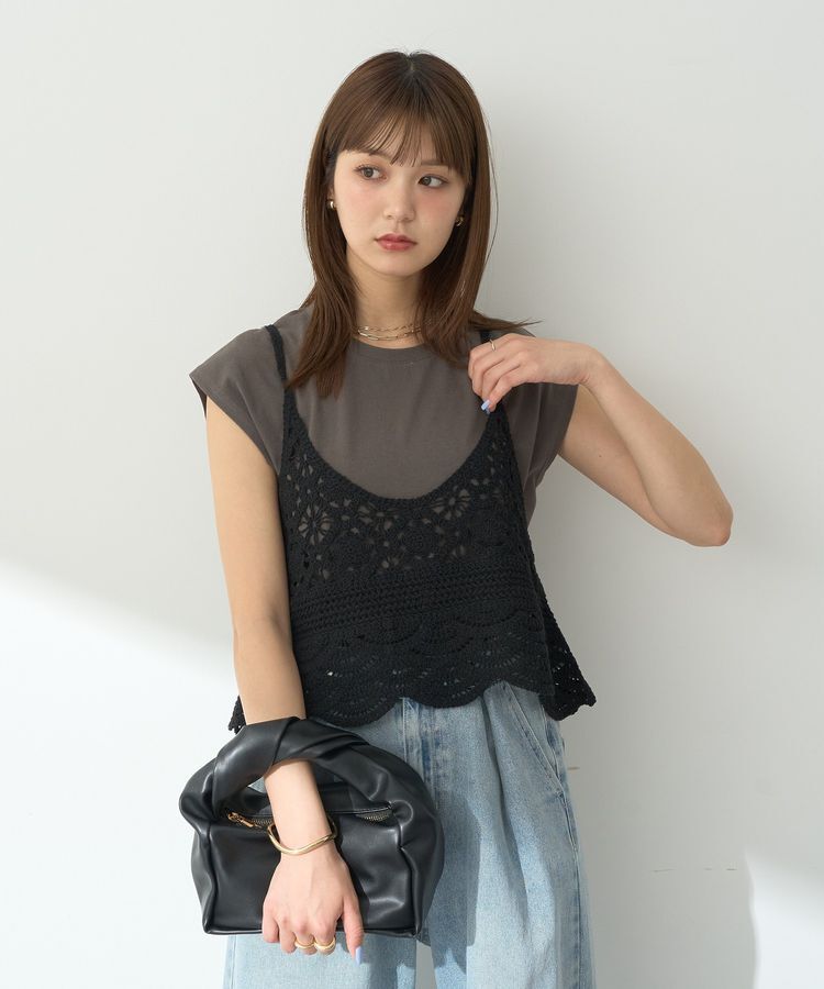 earth music&ecology「SET2点 クロシェキャミソール+ノースリーブプルオーバー」|Tシャツ・カットソー|